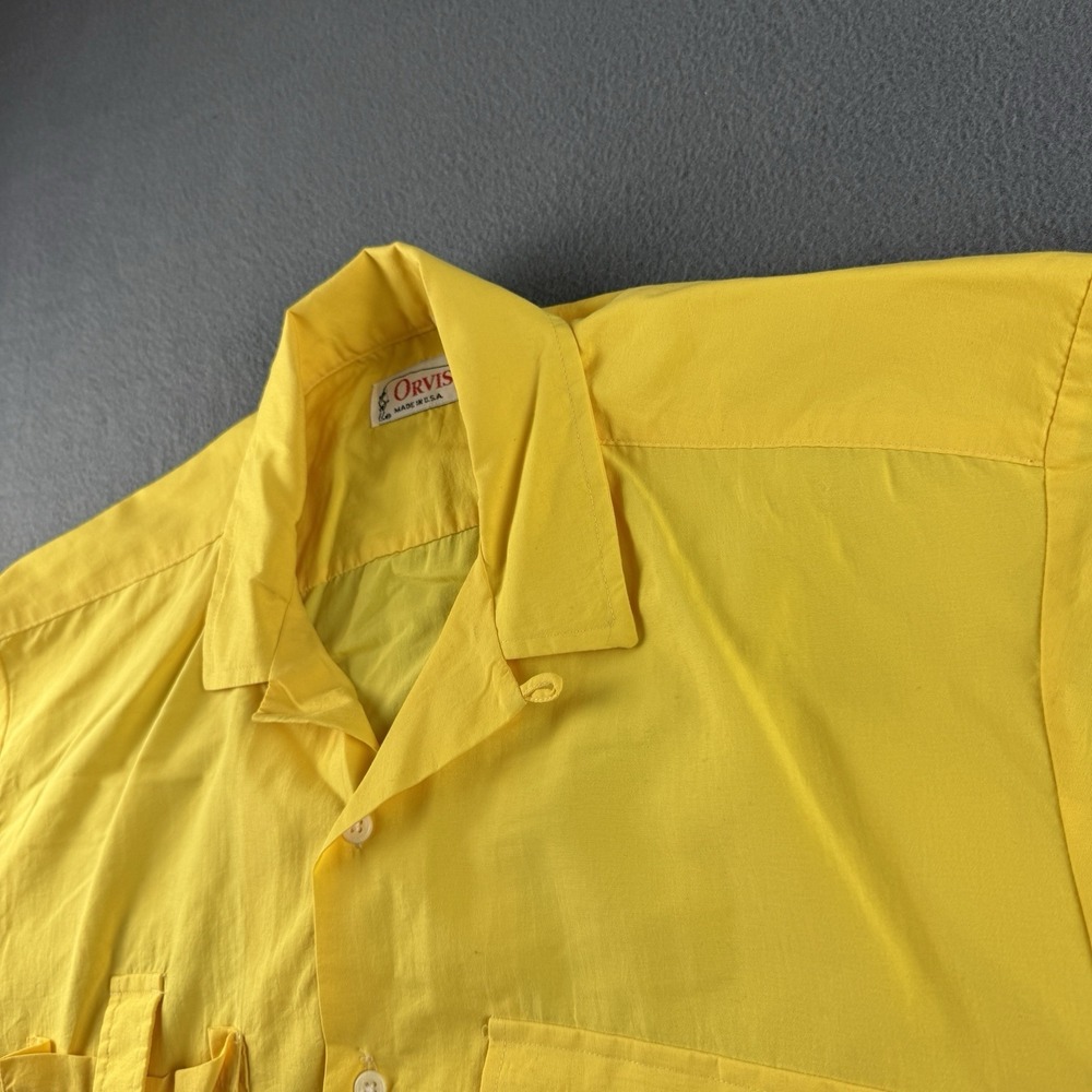 Orvis Shirt Men's S Yellow True Vintage USA 100% Nylon Loop Collar Fishing Camp